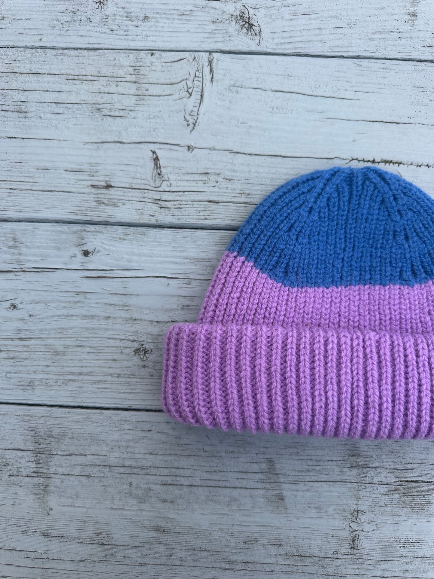 Wooly Beanie Lilac and Royal