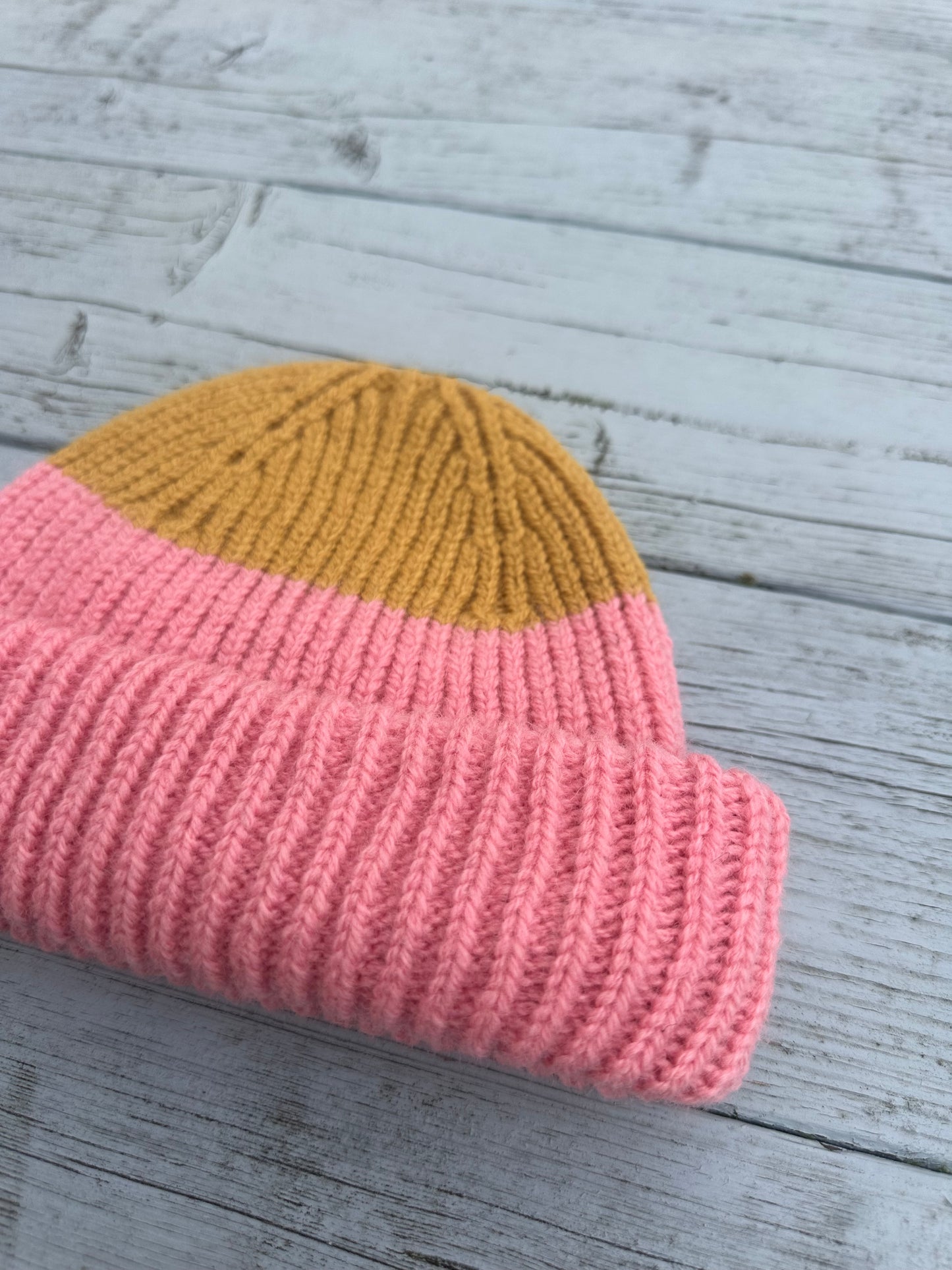 Wooly Beanie Pink and Gold