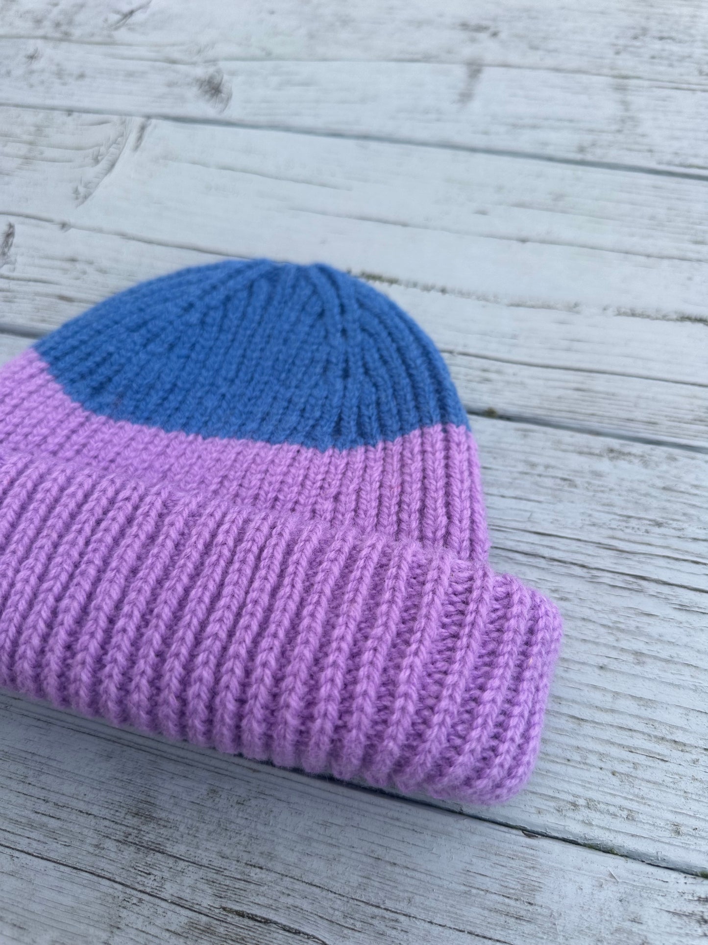 Wooly Beanie Lilac and Royal
